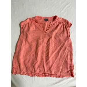 Splendid Womens Coral Pink Linen Blend Split V-Neck Sleeveless Blouse Top Medium